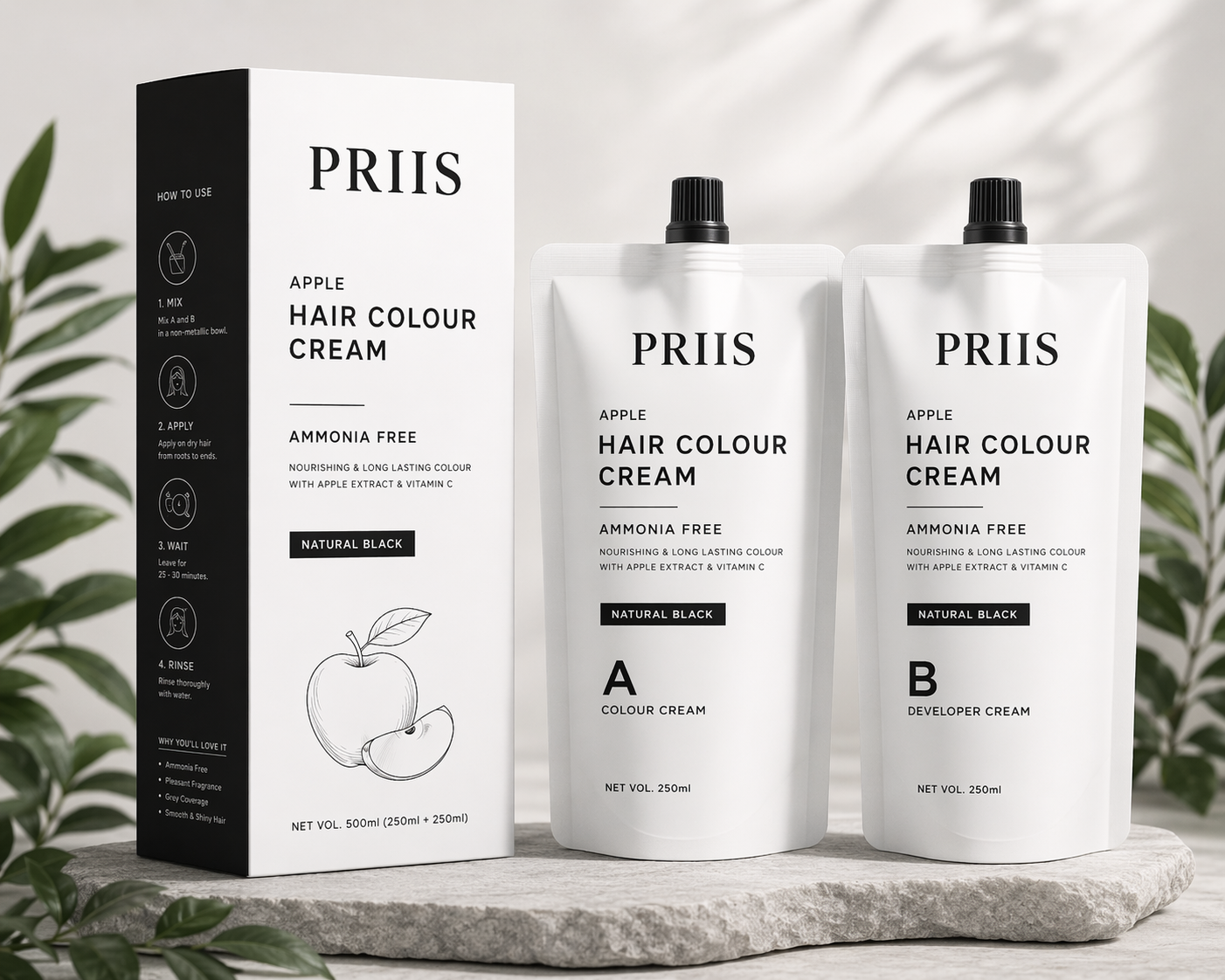 PRIIS private label hair colour cream packaging set